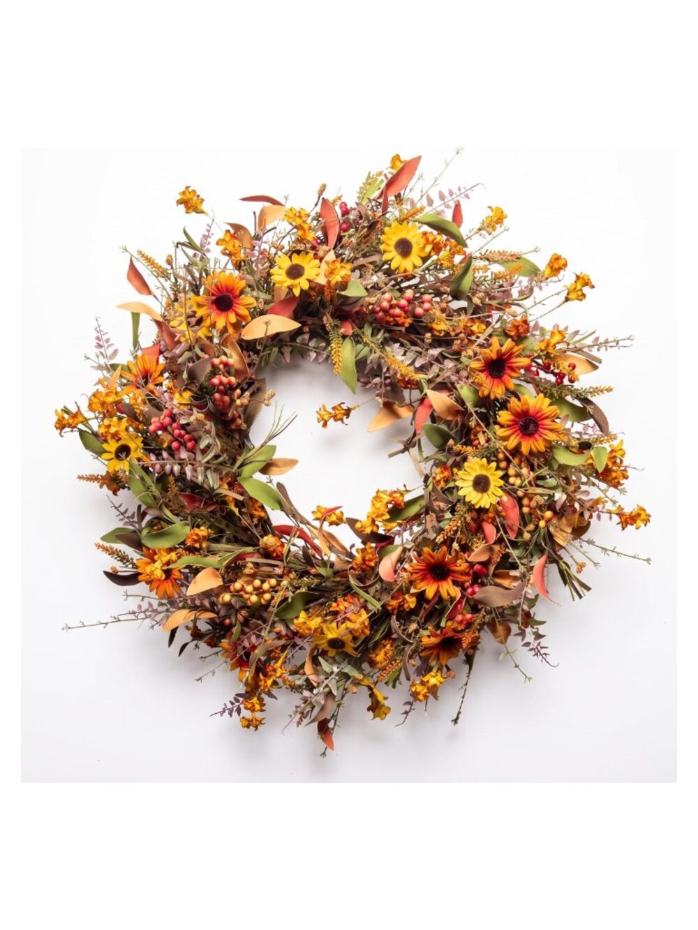 24 Inch Artificial Fall Wreath with Sunflowers Berries